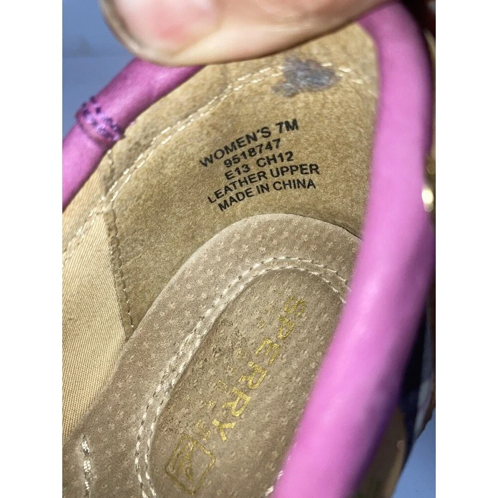 Sperry Top-Sider  Goldfish Wedge Heel Pink Plaid 9518747 Women Sz 7M